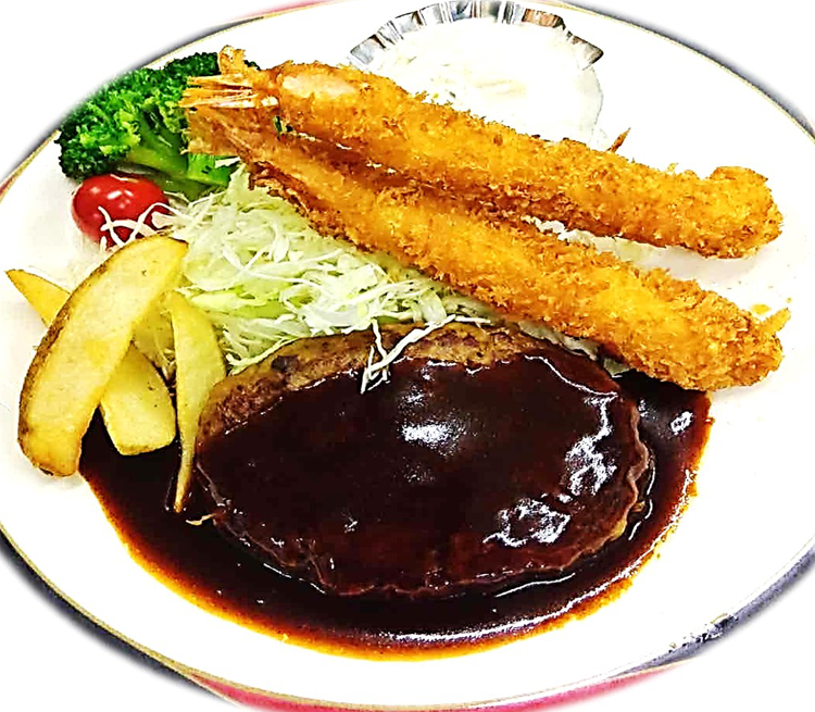 ハンバーグ&エビフライランチの画像